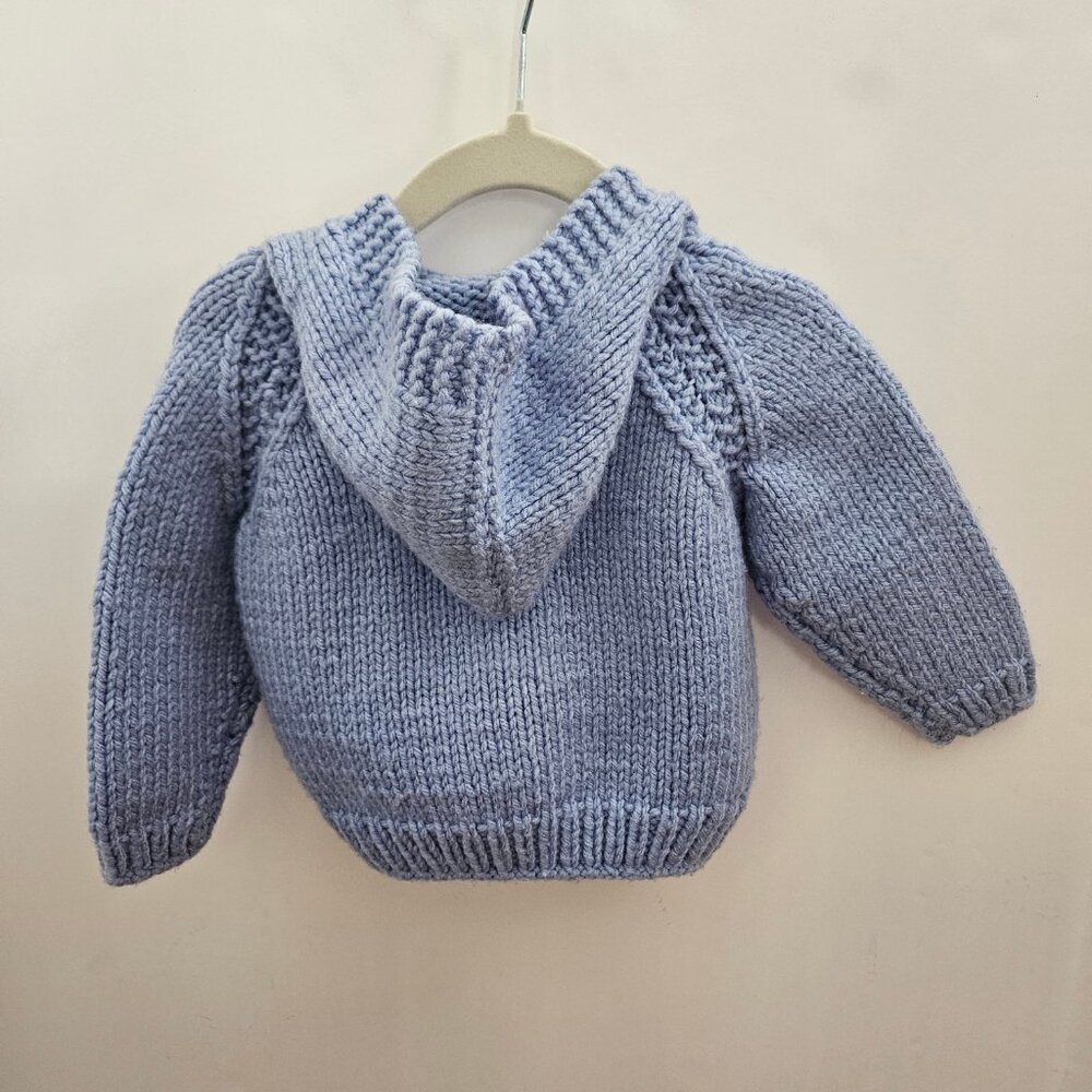 Handmade Knit Baby Hooded Sweater Cardigan Blue - Picture 7 of 12